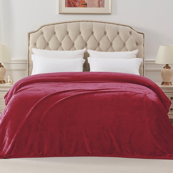 Exclusivo Mezcla Soft Fleece Blanket Twin Size for Bed, Deep Red | 60x80 Inches, Double-Sided Brushed Flannel, Lightweight Plush Cozy Blanket for Home Decor, All Season, Machine Washable