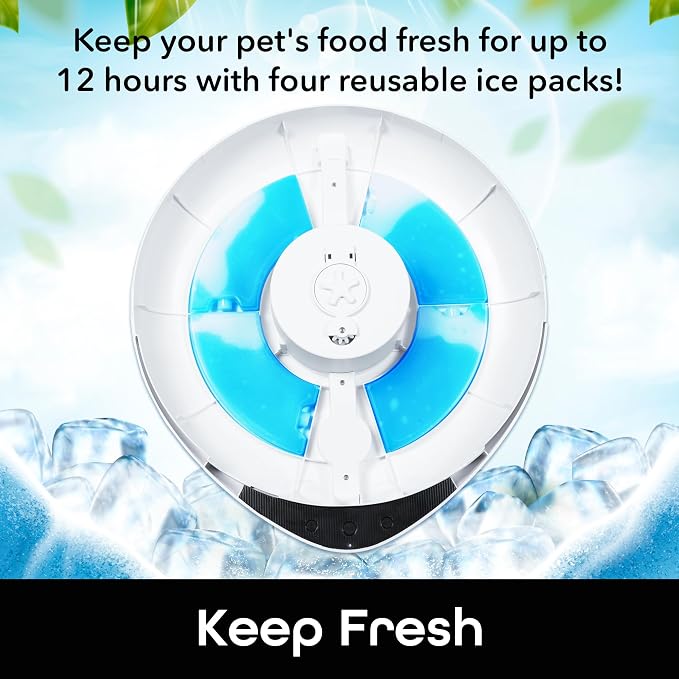 Geeni Smart Pet Feeder for Wet or Dry Food, 5-Meal with Ice Packs, White | Automatic dog and cat feeder, programmable timer, battery backup, Alexa and Google Home compatible