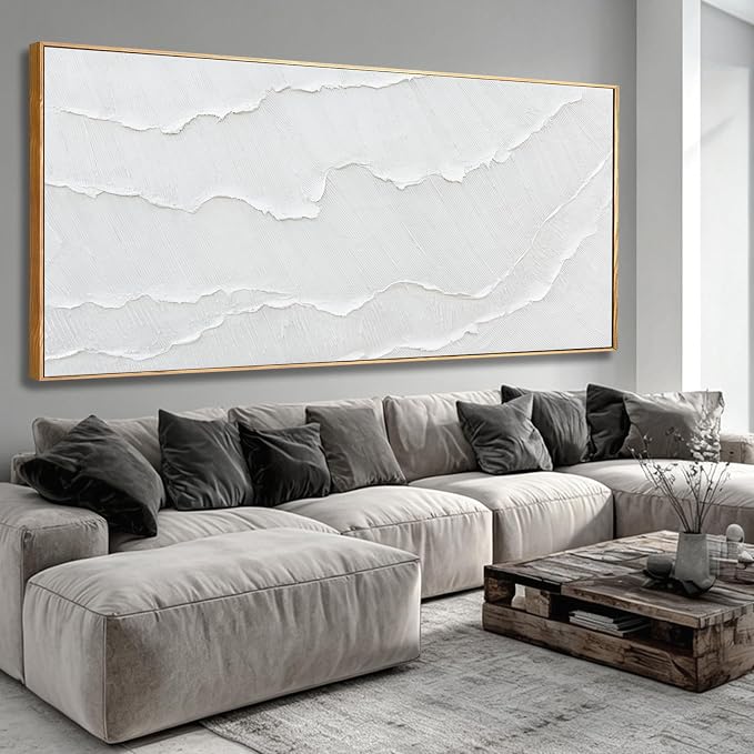 WINKAILIN Extra Large White Wave Canvas Wall Art for Living Room 40x88 Inch