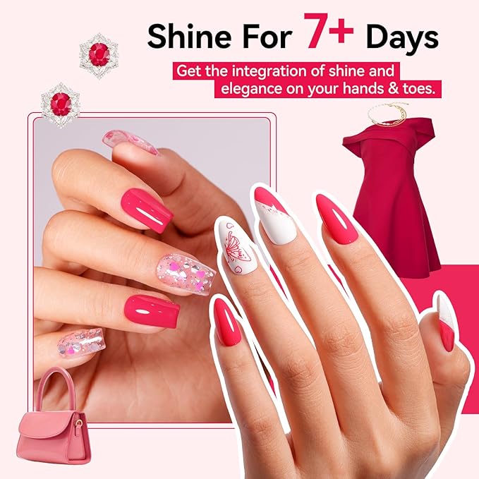 Bright Pink Nail Polish,Glossy Shine Finish,Fast Drying, Streak-free Formula, Rich in Castor Oil, Salon Quality Chip Resistant Nail Polish DIY Home Travel Nail Art Gift for Women,10ml