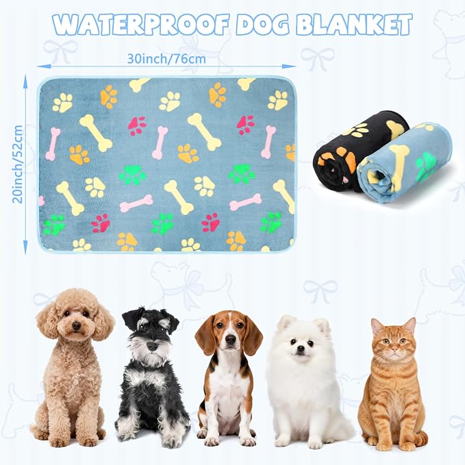 YUEPET Waterproof Dog Blankets, 2 Pack Washable Puppy Blanket 30"x 20" | Bed Couch Sofa Protector, Fleece Flannel, Soft Plush Reversible Throw Blanket, for Small Dogs, Mylar Layer, Black/Blue Pair