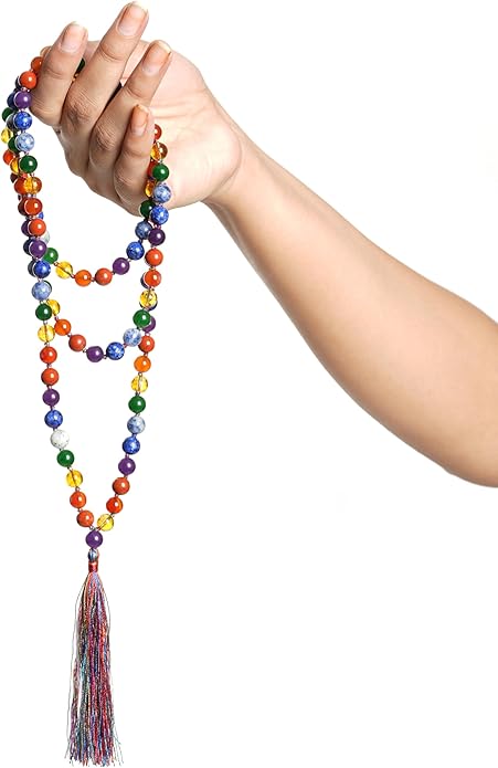 7 Chakra Mala Necklace 108 Beads, Natural Healing Crystal Meditation & Yoga Prayer Beaded Necklace, Spiritual Chakra Jewelry for Men and Women