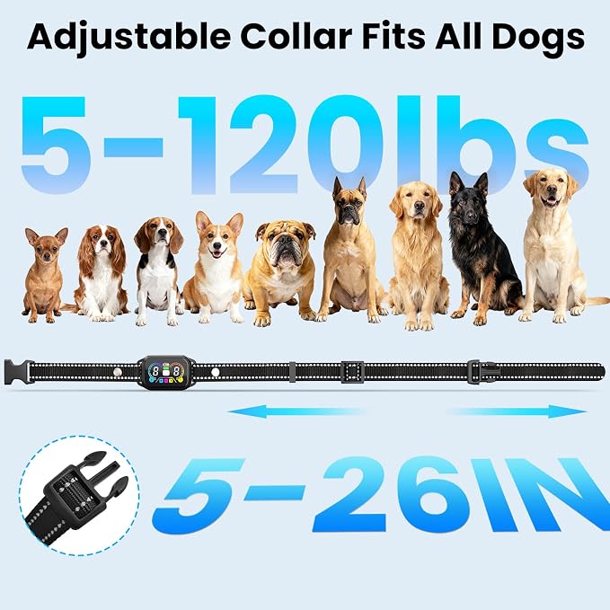 2‑in‑1 Dog Bark & Shock Collar, 4500FT Remote Range, Voiceprint Recognition, Beep/Vibration/Shock 3 Modes, 8 Sensitivity, IP67 Waterproof, Portable Training Collar for medium and large dogs (5-120lbs)