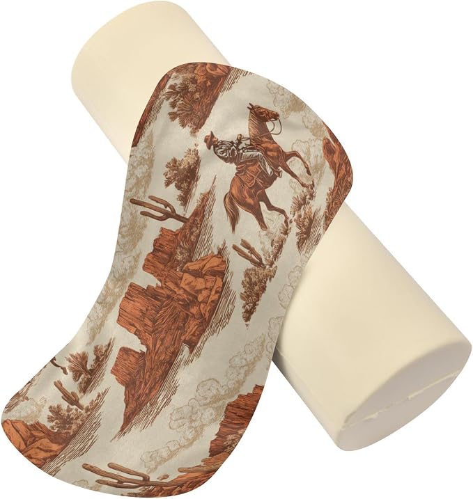 Cowboy Horse Sun Mountains Beige Neck Roll Pillow Bolster Round Health Memory Foam Long Cervical Cylinder Pillows with Removable Washable Cover for Body Bed Legs Back Yoga