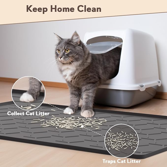 Garoopion Silicone Cat Litter Mat Large 40" X 28", Easy to Clean, Black | Large Size Waterproof Silicone Mat with Raised Edges, Catch Litter, Protect Floor from Urine, Multi-Use for Dog/Sink/Kitchen