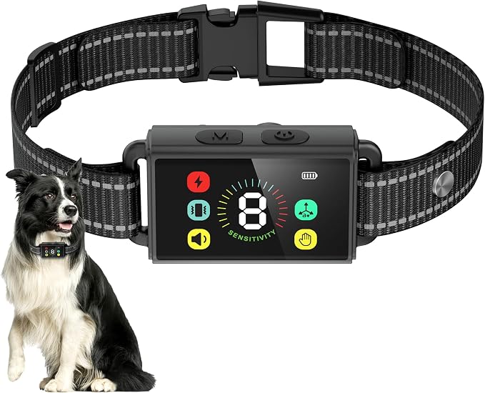 Dog Bark Collar, IP67 Waterproof Anti Barking Training Collar with 8 Adjustable Sensitivity,Rechargeable Bark Shock Collar with Beep Vibration Shock for Large Medium Small Dogs(Outdoor&Indoor)