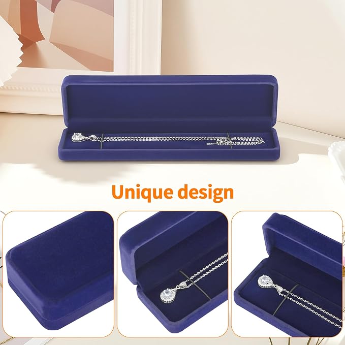 KUKUVR 2 Pcs Velvet Necklace Gift Box, Long Jewelry Storage Holder Case for Chain Pendant Bracelet Engagement Birthday Anniversary (Blue)