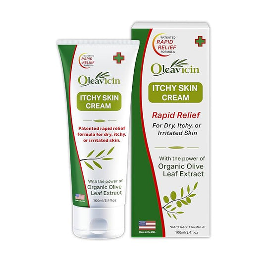 Oleavicin Organic Extra Strength Anti-Itch Cream for Dry, Itchy Skin Relief Natural Fungal & Rash Treatment with Olive Leaf Extract Fast-Acting, Long-Lasting Relief