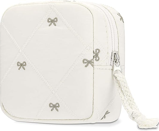 Period Bag for Girls, Quilted Period Pouch for Women, Sanitary Napkin Storage Bag Menstrual Pad Pouches Tampon Holder for Purse Pad Bag Gifts for Teen Girls(Beige)