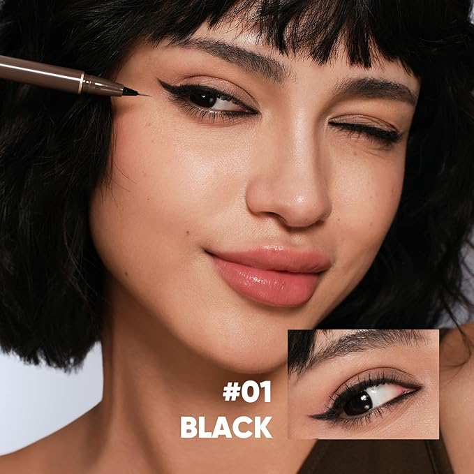 JUDYDOLL Ultra-Fine Liquid Eyeliner - Precision Tip for Wing Line, Smudge-Proof, Quick-Drying, Waterproof, Easy to Get Inner Corner Lined, Hooded Eyes-Friendly (#01 Black)