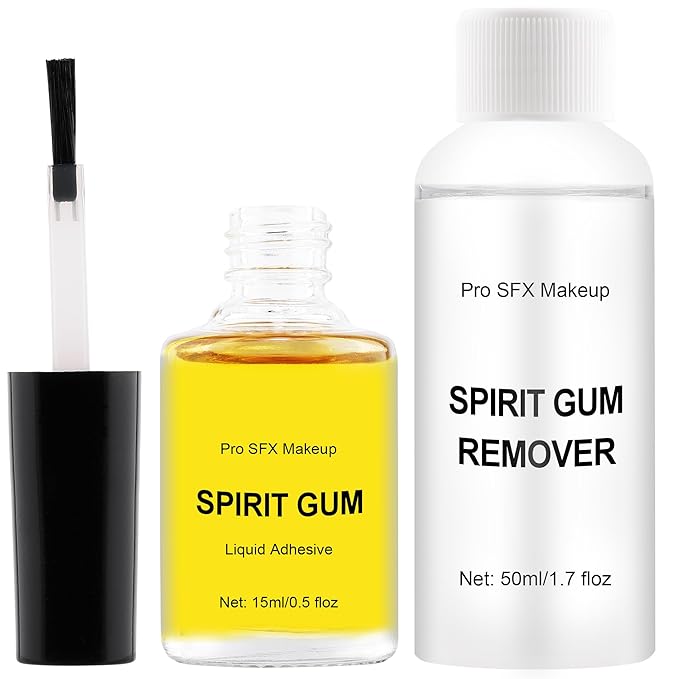 Spirit Gum Adhesive With Remover Combo Kit, Professional Liquid Adhesive and Remover, Special Effects Makeup Face Body Prosthetics Glue, SFX Mkaeup Kit For Halloween Costume Film Theatre