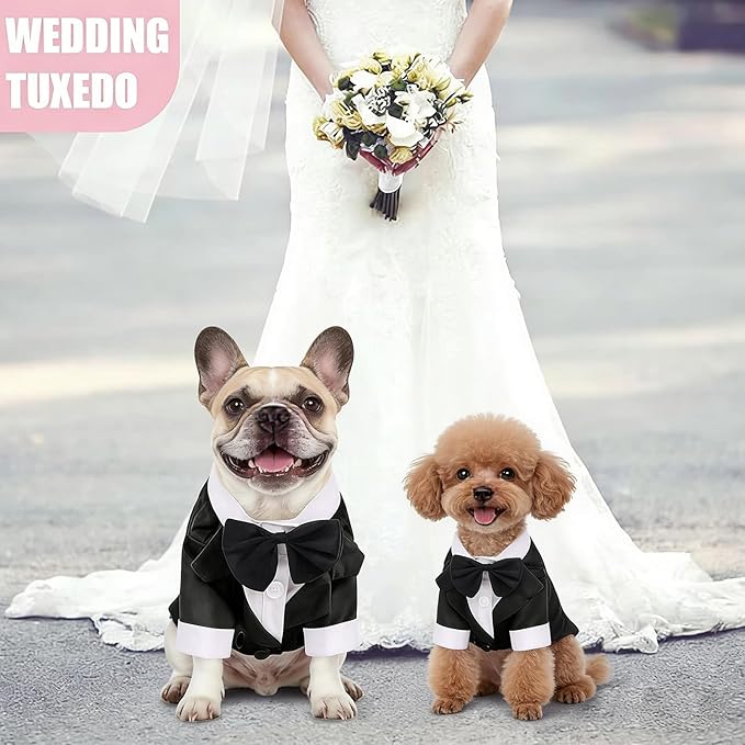 Dog Tuxedo with Bow Tie, Formal Wedding Suit for Small Medium Puppy Dogs | Pet Outfit Party Birthday Clothes, Dog Groom Attire Costume for Halloween Christmas Graduation Cosplay Photo Shoot, Black XL
