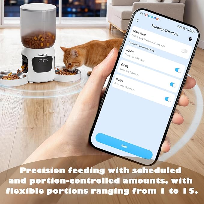 Automatic Cat Feeder for 2 Cats, 6L Smart Pet Dispenser with Camera | Dual Bowl Design, 1080P HD Night Vision, 2-Way Audio, App Control 2.4G/5G WiFi, Timed Meal Dispenser for Multiple Cats & Dogs