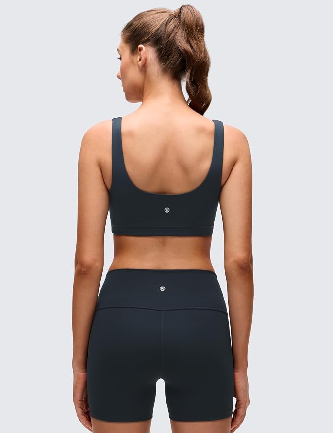 CRZ YOGA Butterluxe Scoop Neck Sports Bras for Women - U Back Padded Wide Strap Wireless Yoga Top