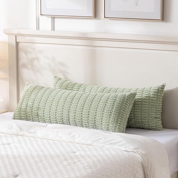 Fancy Homi Decorative Throw Pillow Covers for Bed Couch Bedroom Bench, Soft Corduroy Solid Pillow Case, Rustic Farmhouse Boho Room Decor,54" x 20" (Pack of 1),Sage Green