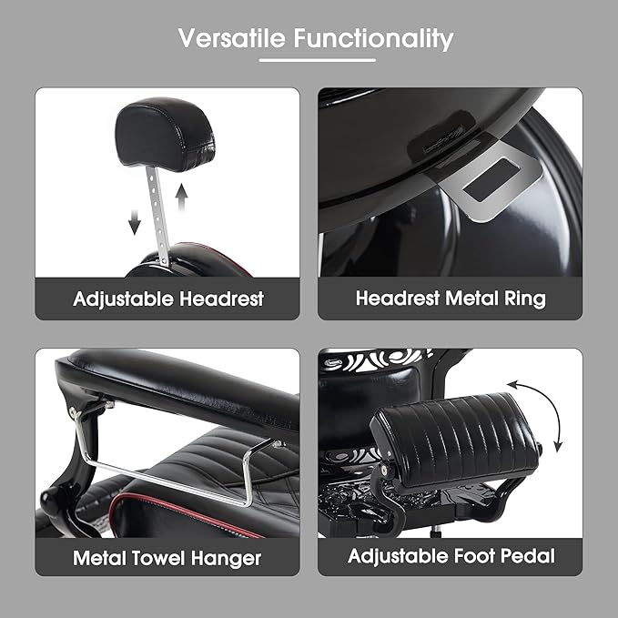 BarberPub Heavy Duty Metal Vintage Barber Chair All Purpose Professional Hydraulic Reclining Salon Beauty Spa Chair Styling Equipment 8730 (Red)