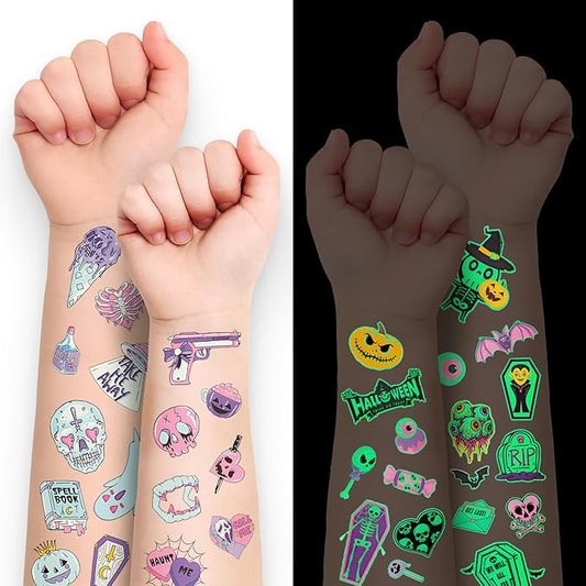 X-Protector Halloween Tattoos for Kids - Giant Pack of Temporary Tattoos - Fake Halloween Tattoos Gifts - Glow in the Dark Spooky Party Favors - Bulk Halloween Goody Bag Fillers!