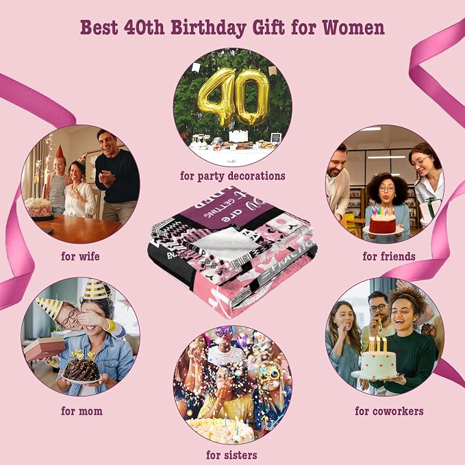 Ivivis 40th Birthday Gifts Women Blanket 60”X50”, 40th Birthday Decorations for Women, Happy Forty Birthdays Gift Ideas for Woman, 1986 Birthdays Gifts for 40 Year Old Woman Throws