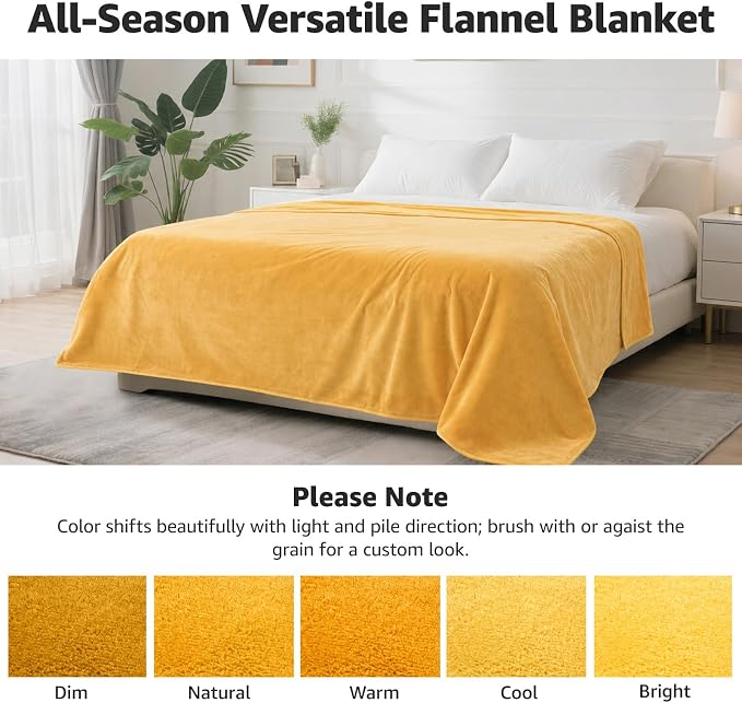 LOOBANI Waterproof Blanket for Bed, Flannel Twin Size 60"x80", Yellow | Double-Side Leak-Proof, Reversible, Stain-Proof Cover for Sofa Bed Protection, Ideal for Rest Movie Time, Camping, Travel