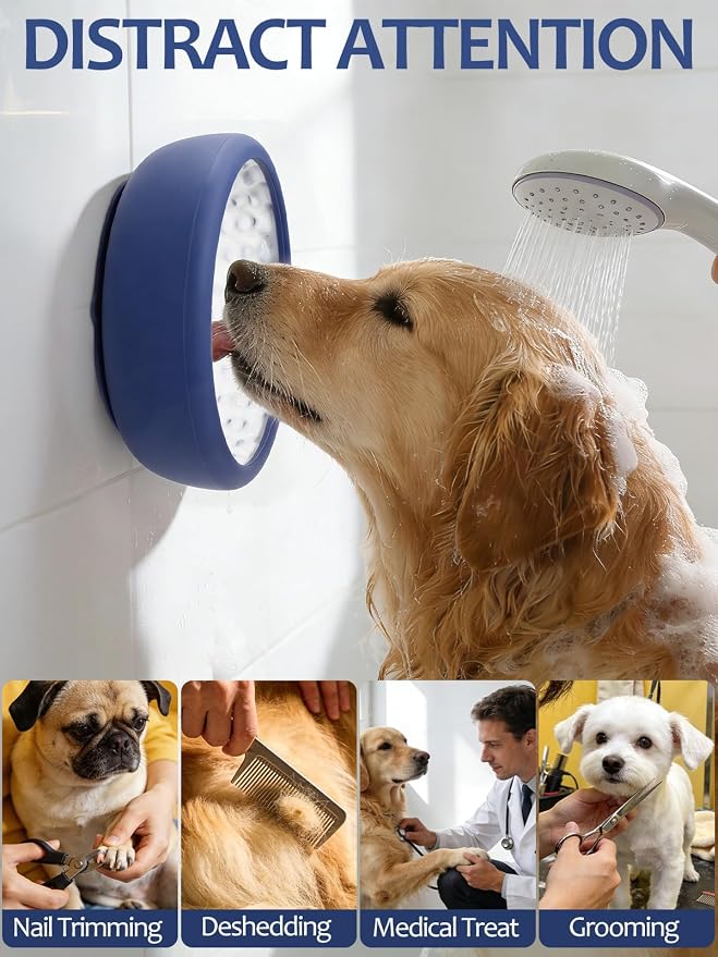 Dog Lick Bowl for Large Dogs, Lick Mat, Slow Feeder Lick Bowl with Brush and Scraper,Strong Suction, Freeze Licking Bowl for Anxiety Relief, Enrichment & Distraction, Dishwasher Safe 7.6 * 3.5 inch