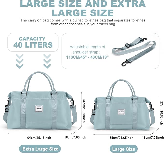 Travel Duffel Bag, Carry On Overnight Weekender Bags for Women | Travel Bag with Wet Pocket & Trolley Sleeve, For Spirit Airlines 18x14x8 Personal Item Bag