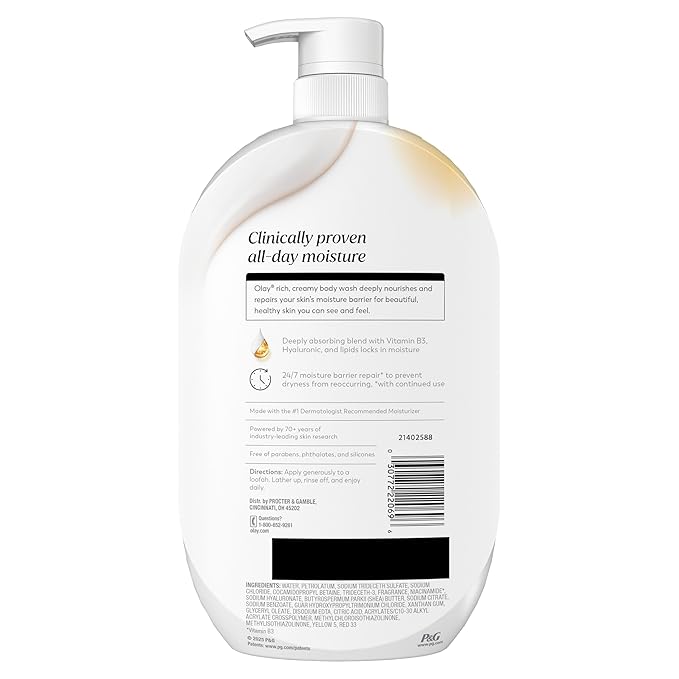 Olay Body Wash for Women, Ultra Moisture, 24/7 Moisture Barrier Repair, Hydrating Formula for Visibly Healthy Soft Skin, Vitamin B3 & Hyaluronic Blend, For All Skin Types, Shea Butter Scent, 35 fl oz