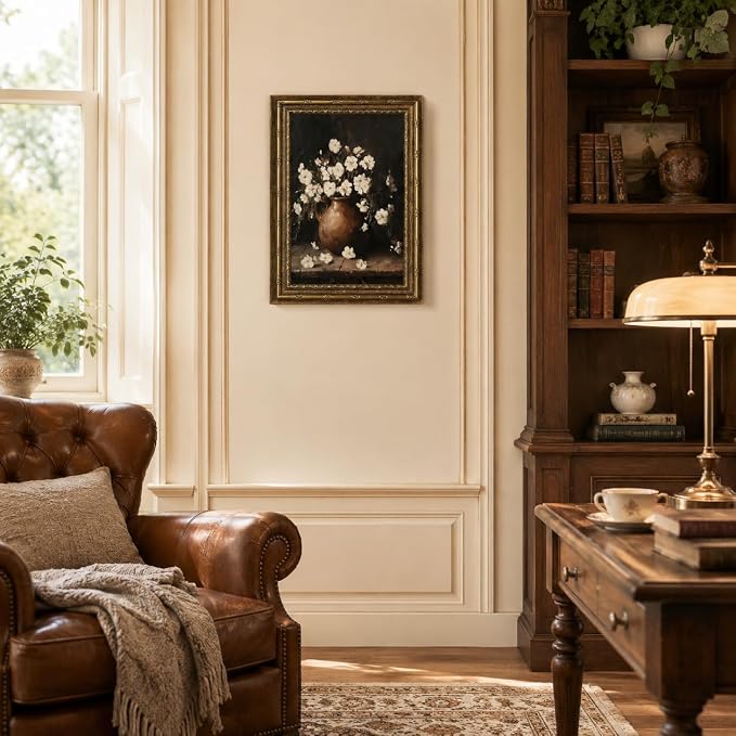 Vintage White Flower Canvas Wall Art,Gold Framed Floral Wall Decor11x9in | Antique White Flower Picture Artwork For Cottagecore Living Room, Bedroom and Entryway and Gallery Wall