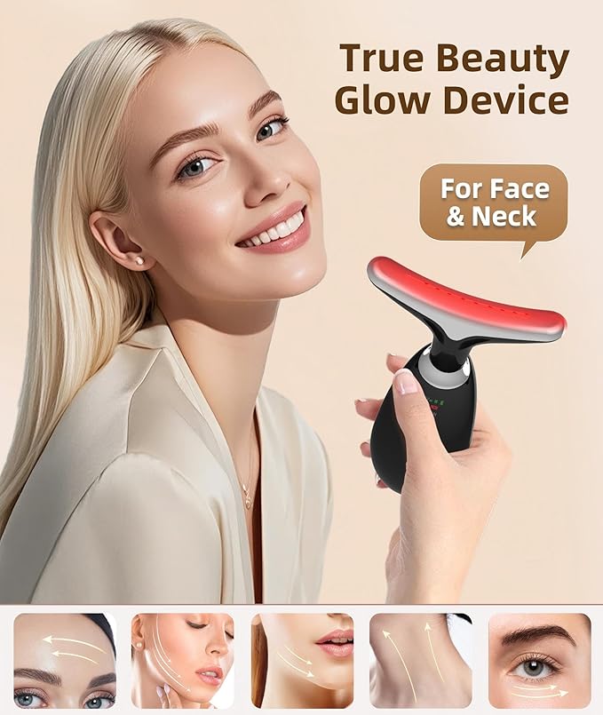 ELISHINE Red Light Therapy for Face and Neck, 7 Color Light Based Face Massager Tool, Portable Skin Care Tool for Firming, Tightening and Lifting (Glossy Black)