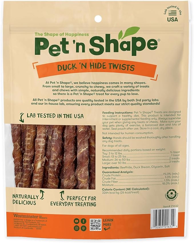 Pet 'n Shape Duck 'n Hide Twists: All-Natural Duck Wrapped Rawhide Dog Chews, High-Protein, No Wheat, Corn, or Soy, Long-Lasting Treat | Premium duck breast, 5-inch, Limited ingredients, Wheat and soy free, Ideal for training, For all life stages, High...