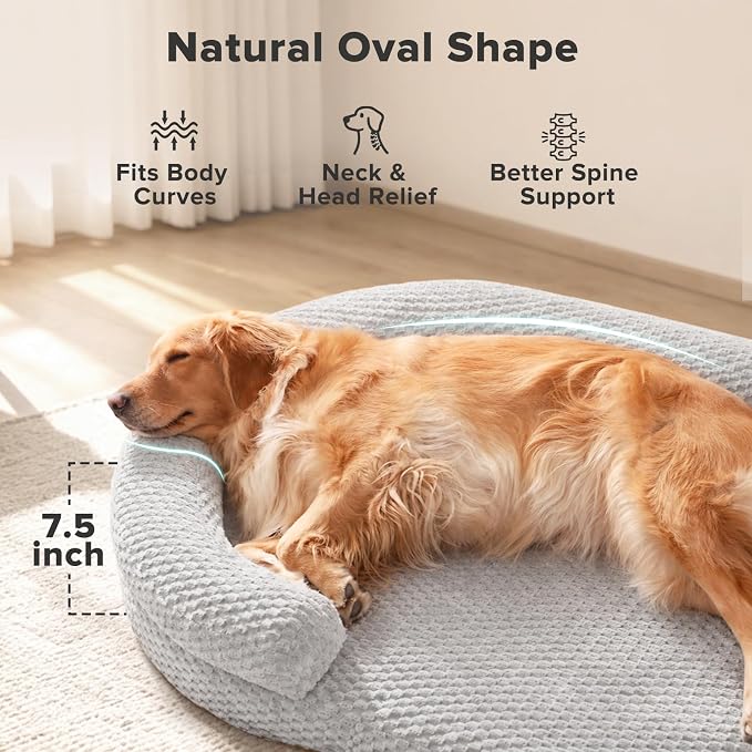 JOEJOY Orthopedic Dog Bed Medium Size Dogs, Waterproof Washable Oval Dog Beds with Removable Cover, Egg-Crate Memory Foam Pet Bed with Bolster Sides & Non-Skid Bottom, Light Grey, 28''x20''