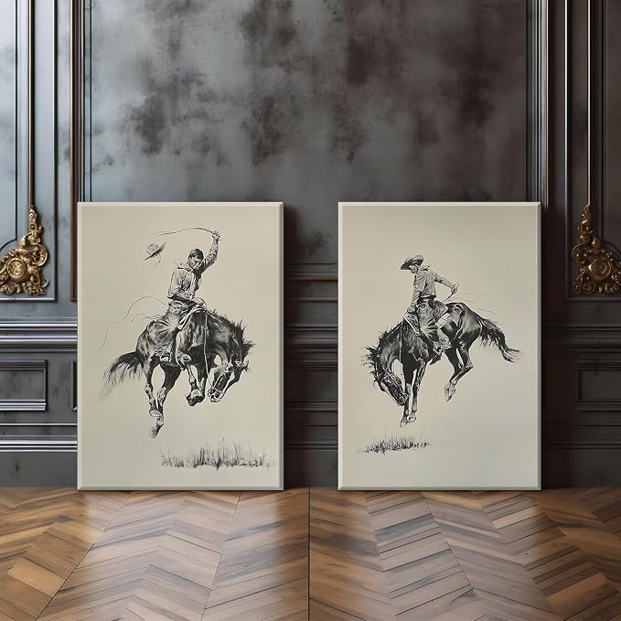 Western Cowboy Wall Art Decor Vintage Farmhouse Prints Western Cowboy Canvas Poster Retro Southwestern Wall Art Antique West Pictures Vintage Painting for Bathroom Bedroom 16x24x2 Inch Ready to Hang