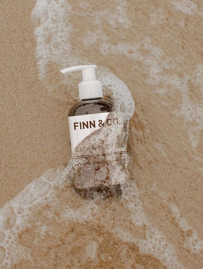 FINN & CO. White Sand Bath & Body Oil - Lightweight & Moisturizing Formula with Jojoba & Apricot Oils - Fast Absorbing, Paraben Free, Cruelty Free - Beach Inspired Fragrance | 8 oz