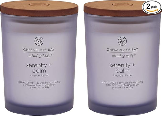 Chesapeake Bay Candle Scented Candles Serenity + Calm (Lavender Thyme) Medium Jar 2-Pack Perfect for Home Décor and Gifting