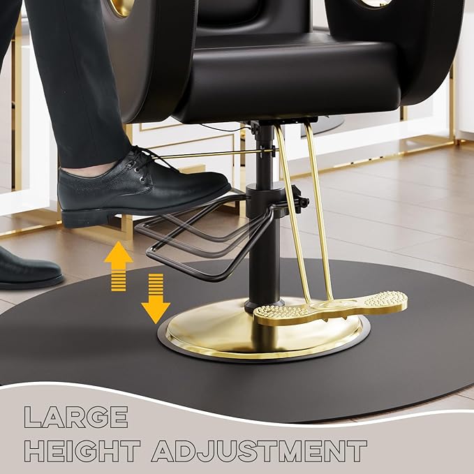 Barber Salon Chair, Reclining Salon Chair with Heavy Duty Hydraulic Pump, 360° Swivel and Height Adjustable, 330 LBS Capacity Spa Beauty Equipment Hairdresser Armchair for Barbershop- Black & Gold
