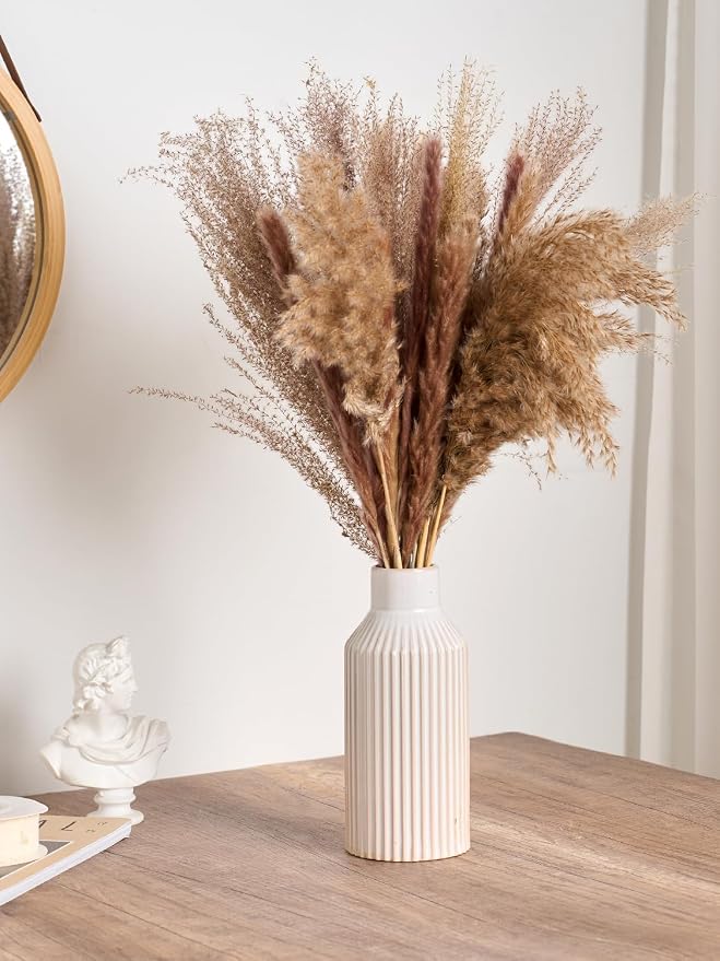 STHIE 8 Inches Ceramic Flower Vase, White Vases for Centerpieces | Flambé Reactive Glaze,Minimalist Modern Home Decor, Pampas Grass Vase for Table, Fireplace, Shelf, Mantel, Entryway
