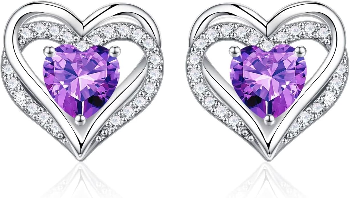 Iefil Christmas Earrings for Women, 925 Sterling Silver Birthstone Stud Earrings Birthday Gifts for Women