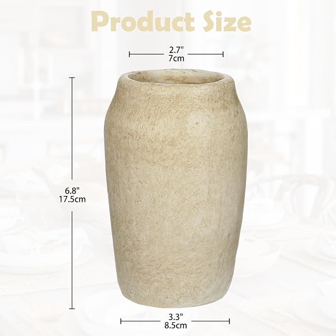 Briful Rustic Vase for Farmhouse Tabletop Decor, 6.8" Small Ceramic Vase, Distressed Antique Earthenware Vase for Modern Farmhouse, Bookshelf Kitchen Counter Mantle Shelves Bedroom Home Office Decor