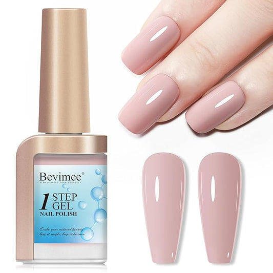 4-in-1 Pink Nail Polish, Gel-Like Nail Polish Quick Drying Light Pink Natural Long Lasting Color No UV Needed for Valentine's Day Gift Nail Art Manicure DIY at Home