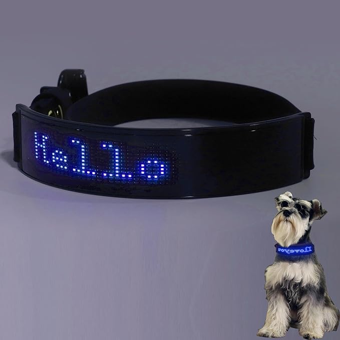 LED Dog Collar, Smart DIY Screen, Dog Tags Personalized Rechargeable Light Up Dog Collar in The Dark Pet Necklace for Night Walking, APP Controlled(Blue Green and Red)