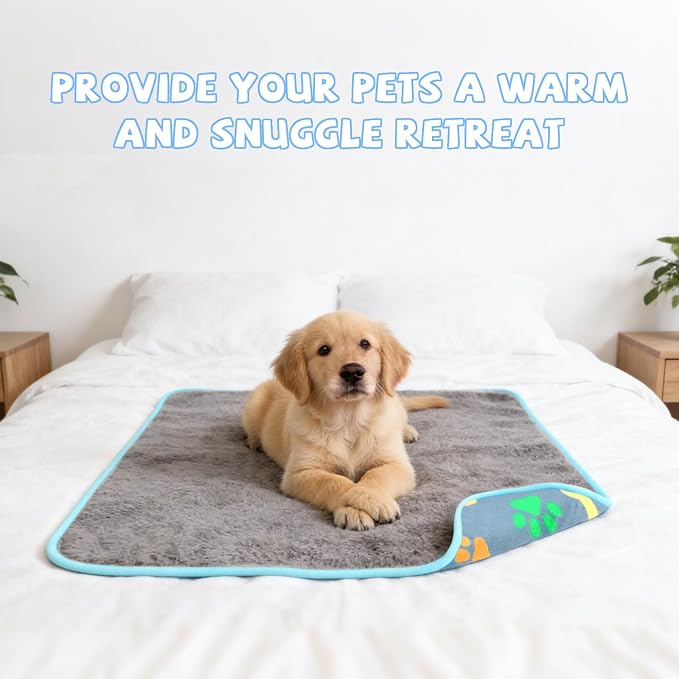 YUEPET 2 Pack Waterproof Dog Blankets, Washable Puppy Blankets 23 x 16 in | Black/Blue Paw Set, Reversible Fleece Throw, Heat-Reflective Mylar Layer, Bed/Sofa/Car Protection, Small Dogs and Cats