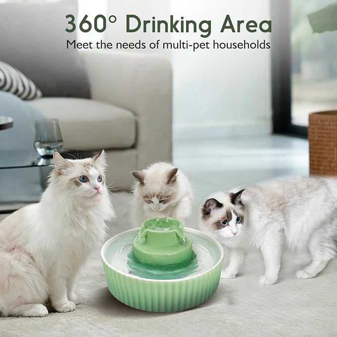 Lawfery Ceramic Cat Water Fountain, 2.1L/71oz Cupcake Pet Fountain | 3 Carbon Filters, 2 Quiet Pumps, Heavy Ceramic Body, and 360° Drinking Area, Drinking Bowl for Indoor Cats and Small Dogs