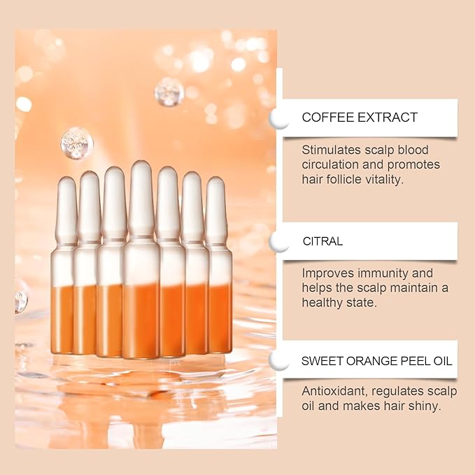 Hair Growth Ampoules with Turmeric Root Extract, Instant Strengthening Serum for Damage and Dry Hair, Scalp Treatment for Thicker Hair, Fragrance-Free, 7 Count