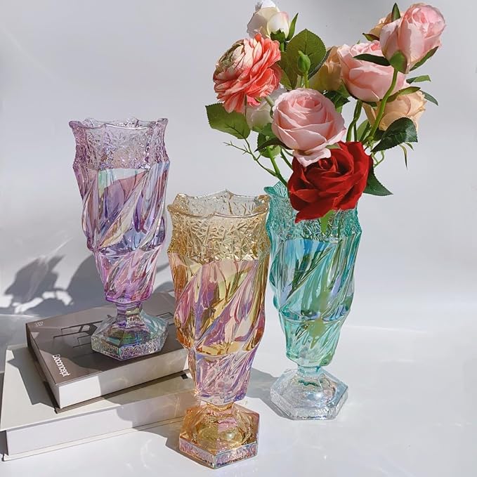 Glass Flower vase 2.4lb 9.5inch,Bohemian Style, for Centerpieces,Wedding,Home Decor Glass Vase (Sparkling Amber)