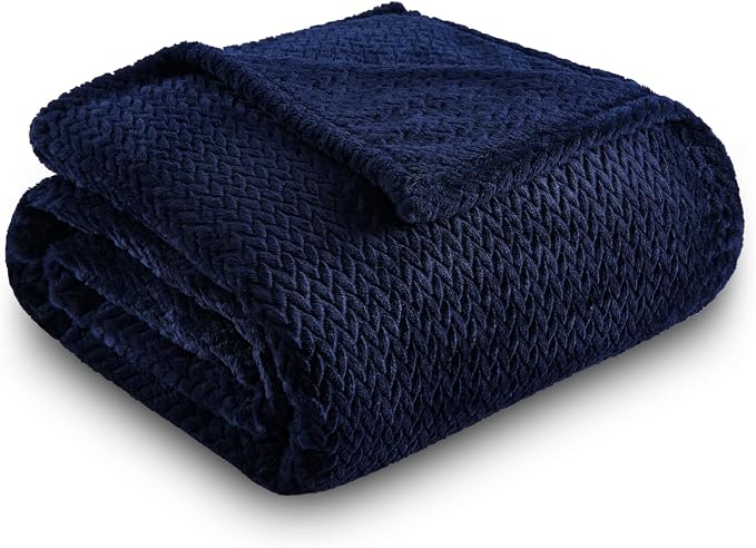 NEWCOSPLAY Fleece Leaves Pattern Twin Blanket, Dark Navy, 60"x80" | Super Soft Throw Blanket, Lightweight Cozy Bed Sofa Blanket, Premium Silky Flannel Fleece, Travel Blanket for All Season Use