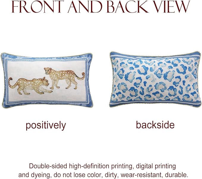 patdrea Designer Vintage Linen Throw Pillow Cover,12"x20",Set of 2-Fromm E | Elegant Decorative Pillow Case with Zipper,Leopard Pattern,Pillow Cover for Couch Living Room Bedroom Sofa
