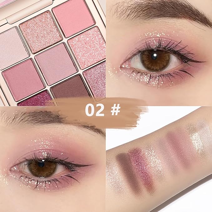 9 Colors Eyeshadow Palette, Matte & Shimmer & Glitter Eye Shadow, Highly Pigmented Silky Smooth Powder Waterproof Long Lasting Makeup Palettes. (Color 2)