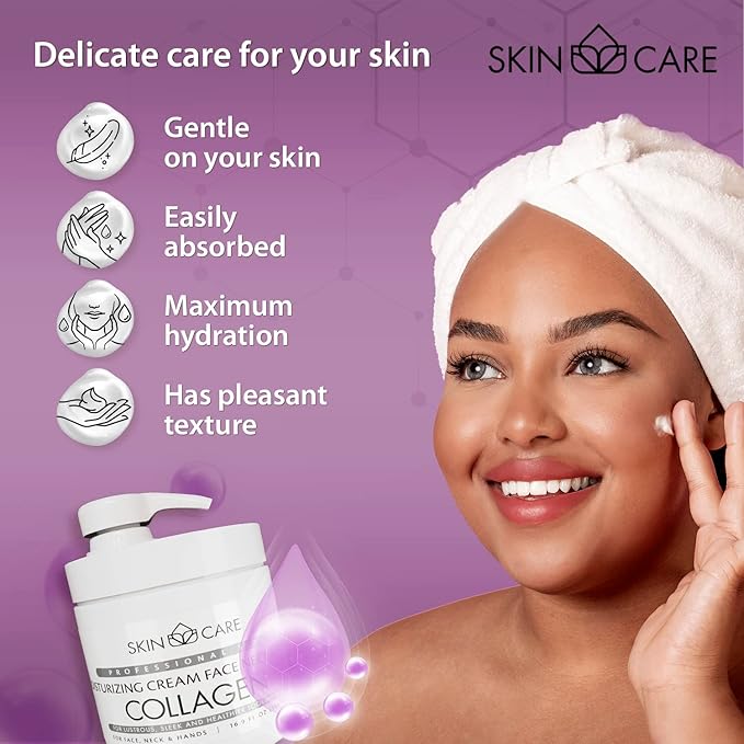 Skin Care Collagen 3-in-1 Moisturizer Face Cream, Neck and Hands - Treatment for Crepey Texture, Wrinkles and Sagging - Daily Lotion for All Skin Types - 16.9 fl. oz.