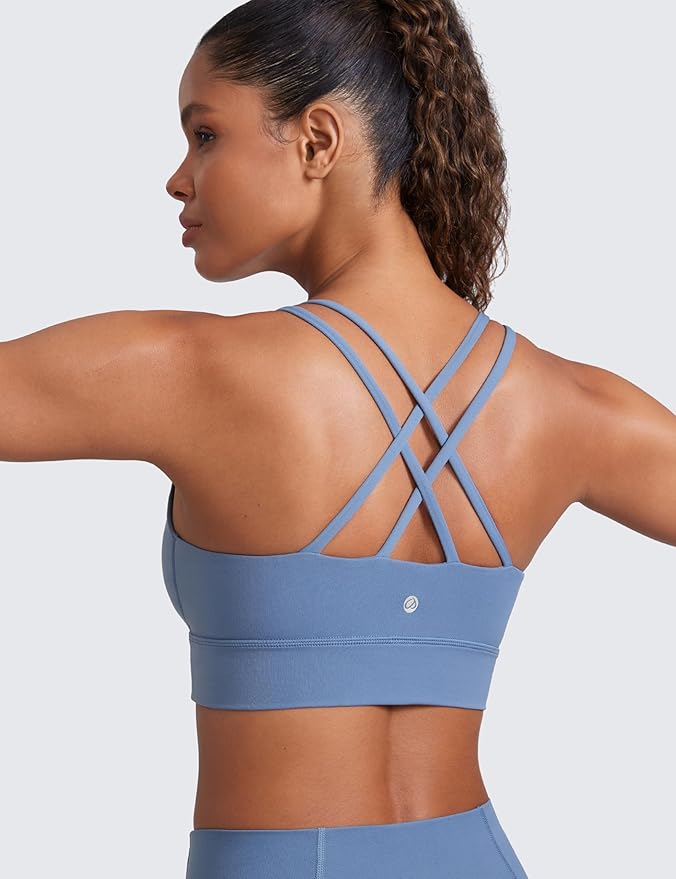 CRZ YOGA Softness Mold Butterluxe Strappy Longline Sports Bras for Women - Double Spaghetti Strap Workout Yoga Crop Top