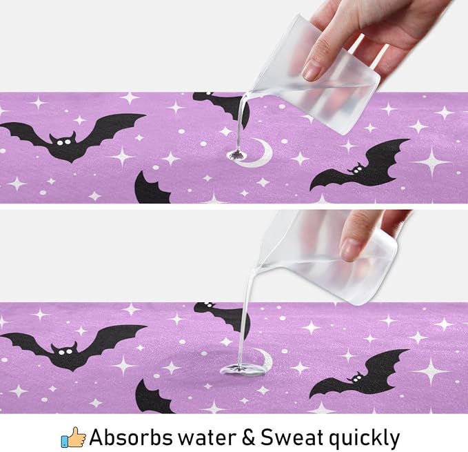 Halloween Bats Moons Yoga Mat Towel 73 x 27 Inch Non Slip Soft Sweat Absorbent Hot Yoga Mat Towel for Pilates and Workout