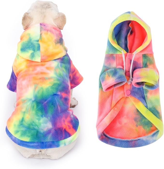 Dog Hoodie Tie Dye Dog Sweatshirt Chic Winter Clothes Ultra-Soft Warm Sweaters for Small Medium Dogs Fashion Pet Clothes for Dogs (Multicolor, XS (Back: 9.05",Chest: 13.77", Neck: 12.59"))